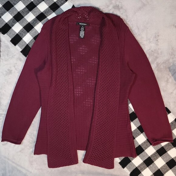 1X | 89th & Madison | Maroon Knit Draped Cardigan - Picture 1 of 4